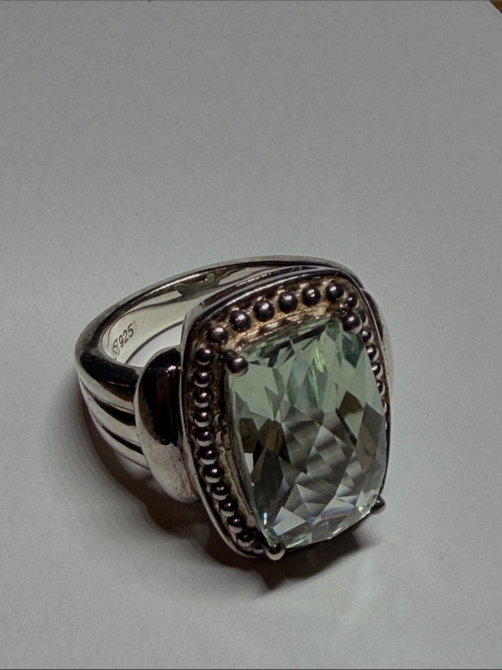 Sterling Silver Light Green Gemstone Cocktail Ring